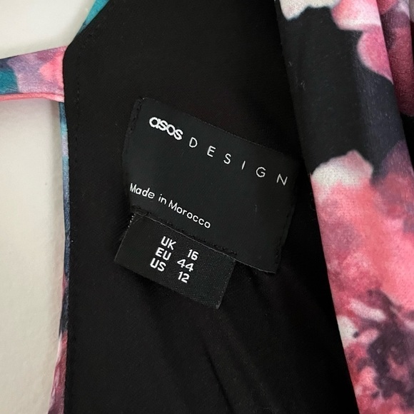 NEW ASOS Plunge Frill Sleeve Mini Dress in Pink and Blue Rose‎ Floral Size 12 - Picture 9 of 14